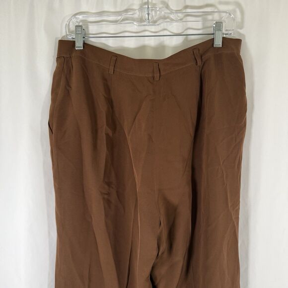 Jones New York Silk Pants Women's 14 Brown Lined Flat Front High Rise - Picture 9 of 10